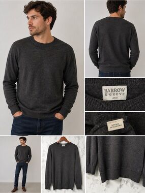 Barrow & Grove 100% Wool Sweater Men’s Large Gray Crewneck